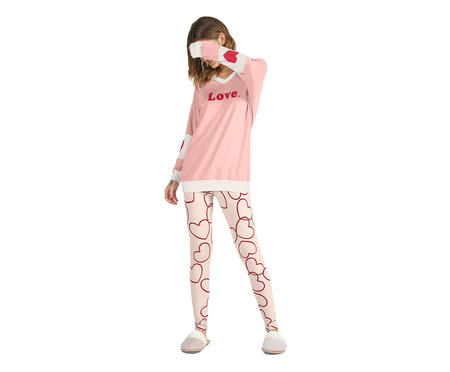 Conjunto de Pijama Manga Longa com Legging Rosa