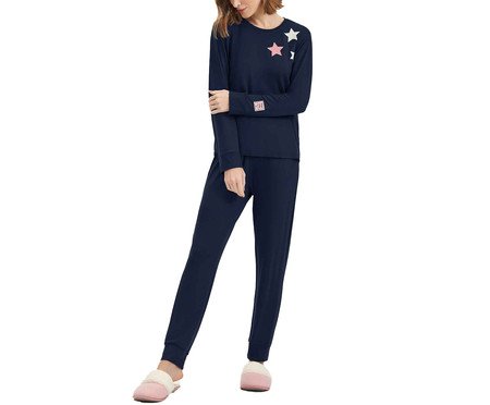 Conjunto Manga Longa Azul Estrelas | Westwing