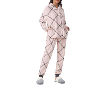 Pijama Manga Longa Com Abertura Rosa