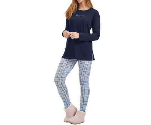 Pijama Manga Longa com Legging Azul, Azul | WestwingNow