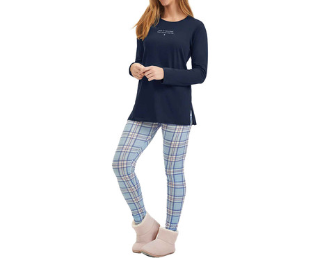 Pijama Manga Longa com Legging Azul