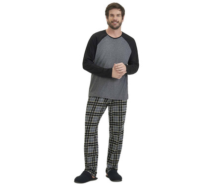 Pijama Manga Longa Cinza e Preto