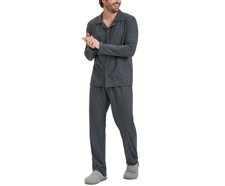 Pijama Longo com Abertura Cinza Masculino | Westwing