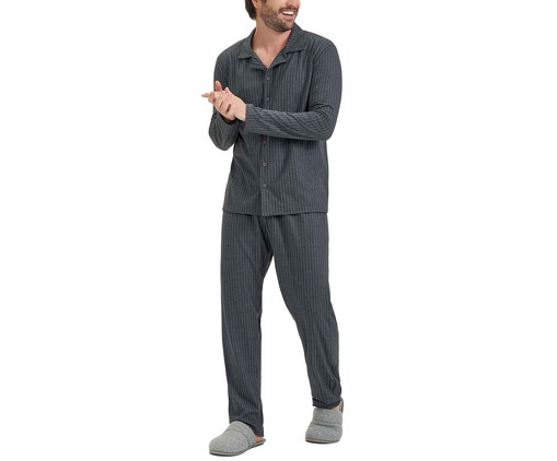 Pijama Longo com Abertura Cinza Masculino, Cinza | WestwingNow