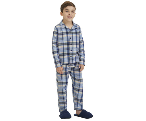 Pijama Longo com Abertura Infantil Xadrez e Azul, Azul | WestwingNow