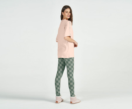 Pijama Manga Curta com Legging Rosa e Verde | WestwingNow