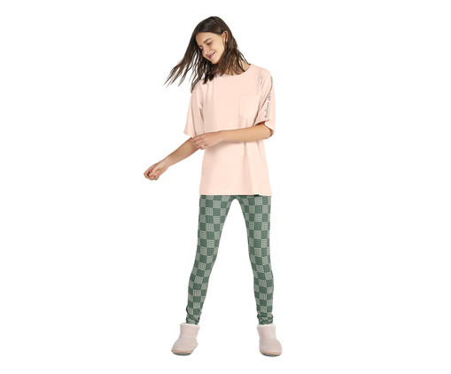 Pijama Manga Curta com Legging Rosa e Verde, Rosa | WestwingNow