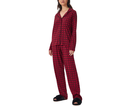 Pijama Manga Longa Com Abertura Vermelho