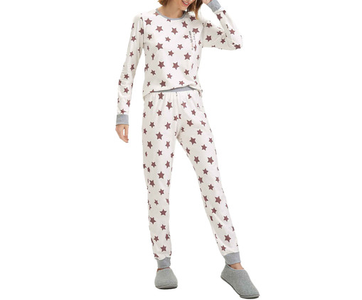 Pijama Manga Longa Branca Estrelas, Branco | WestwingNow