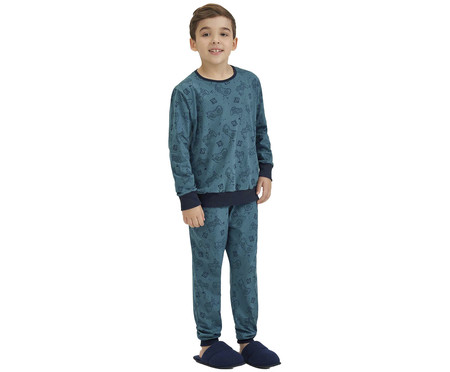 Pijama Manga Longa Infantil Azul