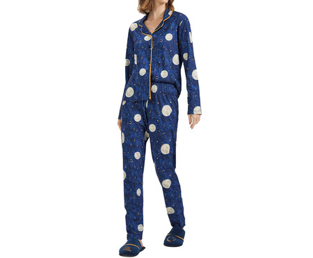 Pijama Longo com Abertura Azul