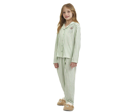 Pijama Longo com Abertura Infantil Listrado Verde