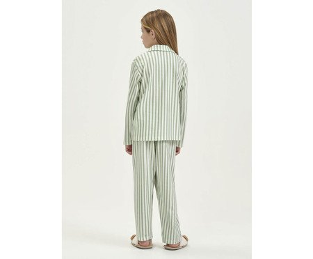 Pijama Longo com Abertura Infantil Listrado Verde | Westwing