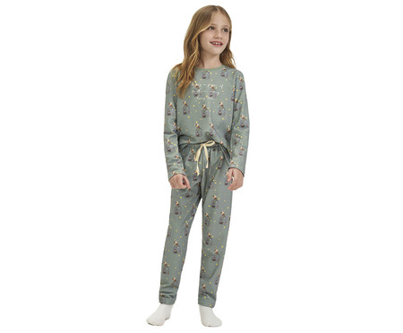 Pijama Manga Longa Infantil Verde