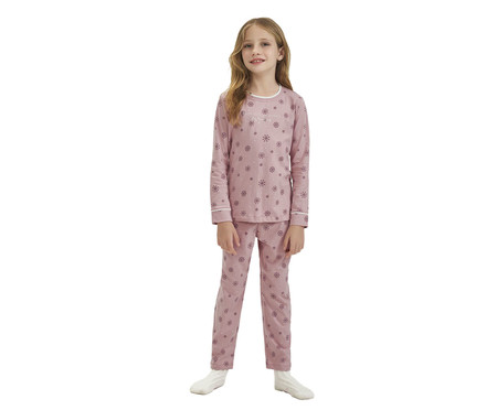 Pijama Manga Longa Infantil Rosa Flocos