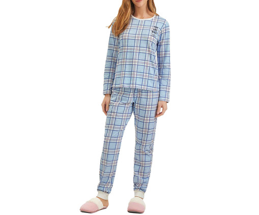 Pijama Manga Longa Xadrez Azul, Azul | WestwingNow