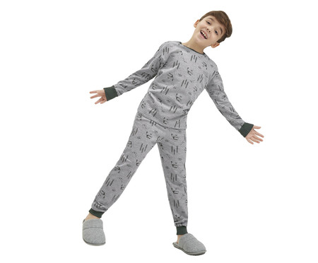 Pijama Manga Longa Infantil Cinza