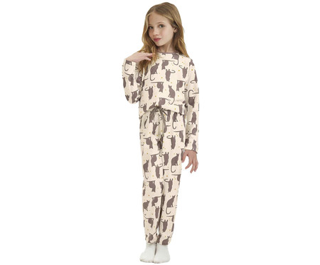 Pijama Manga Longa Infantil Bege e Marrom