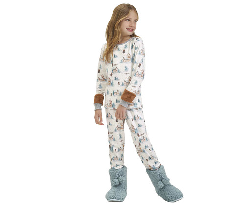 Pijama Manga Longa Infantil Off White e Mescla, Bege | WestwingNow