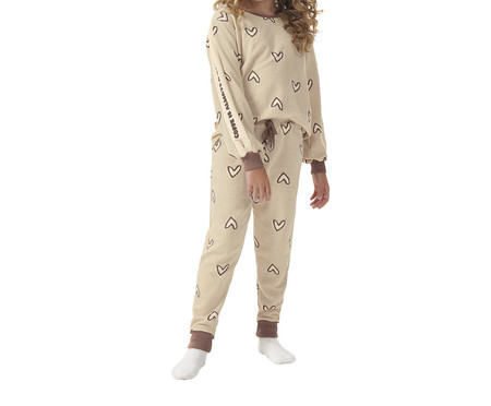 Pijama Manga Longa Infantil Marrom Claro