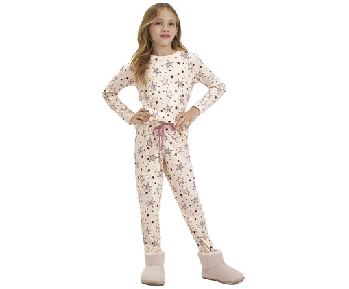 Pijama Manga Longa Infantil Off White e Rosa, Rosa | WestwingNow