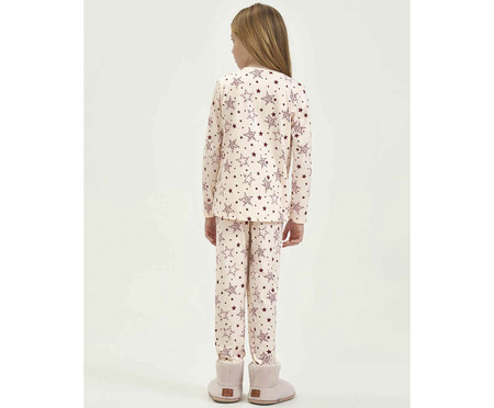 Pijama Manga Longa Infantil Off White e Rosa | WestwingNow