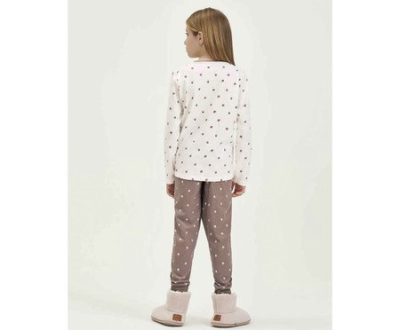 Pijama Manga Longa Infantil Bege e Marrom Felicidade | Westwing