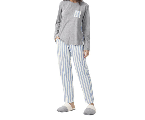 Pijama Manga Longa Mescla/Azul, Bege | WestwingNow