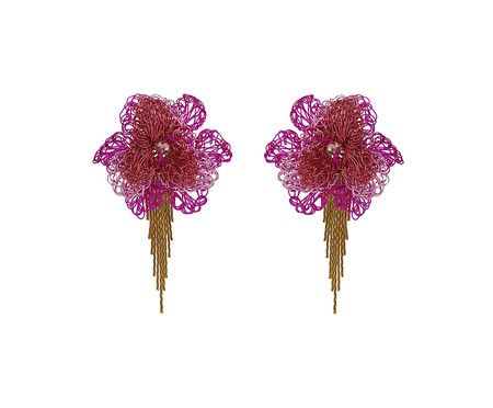 Brinco Rose Fringe Trio Pink - 4,5X6cm