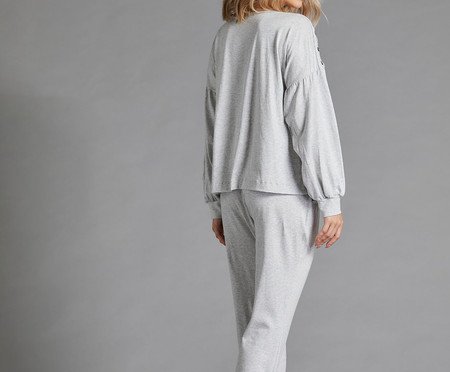 Pijama Longo Manga Ampla Cinza Mescla | Westwing