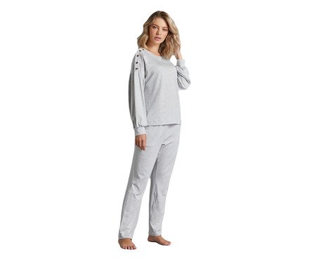 Pijama Longo Manga Ampla Cinza Mescla | Westwing