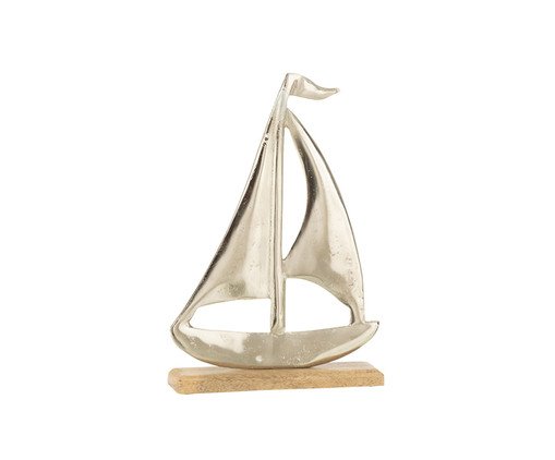 Adorno Barco em Alumínio com Base em Madeira II, silver or metallic | WestwingNow