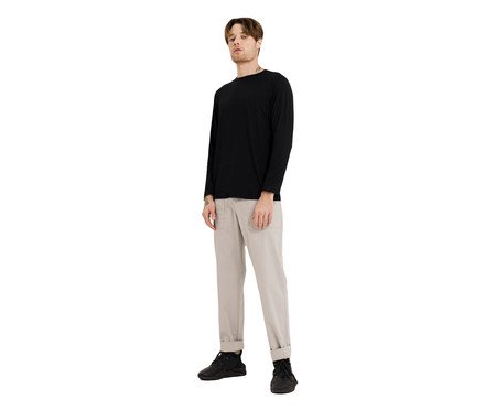 T-Shirt Tech Manga Longa Gola U Masculina Preta