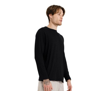 T-Shirt Tech Manga Longa Gola U Masculina Preta | Westwing