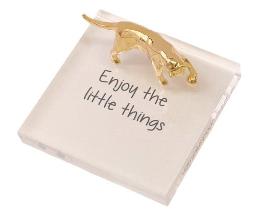 Peso de Papel Enjoy The Little Things Gato Gold - 7,2X3,5X7,2cm, Transparente | WestwingNow