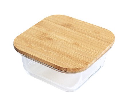 Pote Quadrado Tampa Flat Bambu - 500ml | Westwing