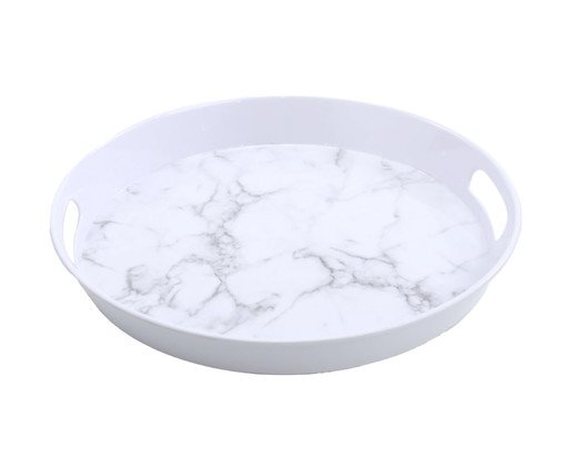 Bandeja Redondo Marmorizado Melamina Branco e Cinza, Branco | WestwingNow