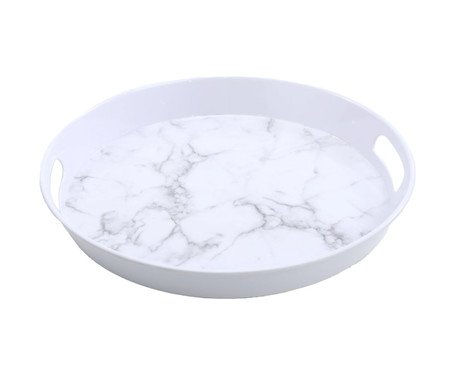 Bandeja Redondo Marmorizado Melamina Branco e Cinza | Westwing