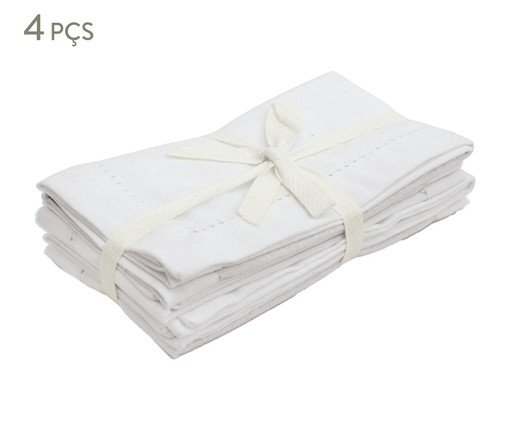Jogo de Guardanapos com Borda Mitrada Branco, Branco | WestwingNow