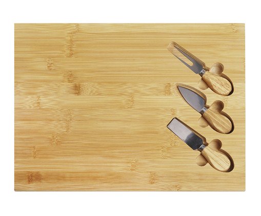 Jogo de Tábua com 03 Talheres para Queijo em Bambu Natural, Natural | WestwingNow