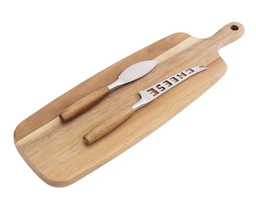 Jogo Pequeno de Tábua e Facas para Queijo Natural e Prateado, Marrom | WestwingNow
