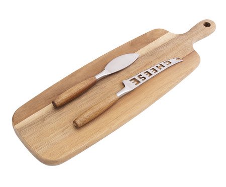 Jogo Pequeno de Tábua e Facas para Queijo Natural e Prateado | Westwing