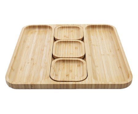 Petisqueira em Bambu com 03 Mini Bowls Natural | Westwing