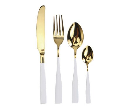 Faqueiro em Aço Inox Branco e Dourado - 06 Pessoas | Westwing