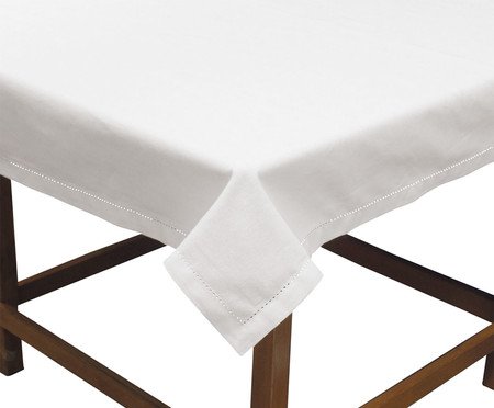 Toalha de Mesa Retangular 04 Lugares com Borda Mitrada Branco | Westwing