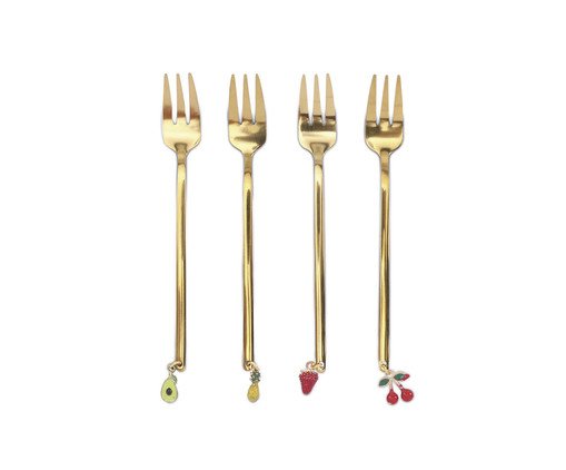 Jogo de Garfos Pingentes Dourado, Dourado | WestwingNow