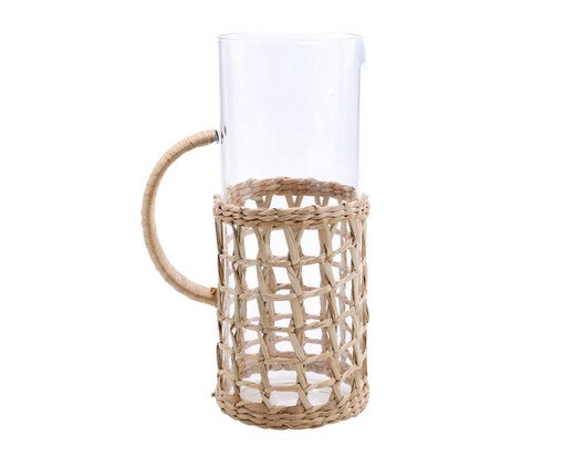 Jarra com Suporte em Rattan Natural - 1,5L, Transparente | WestwingNow