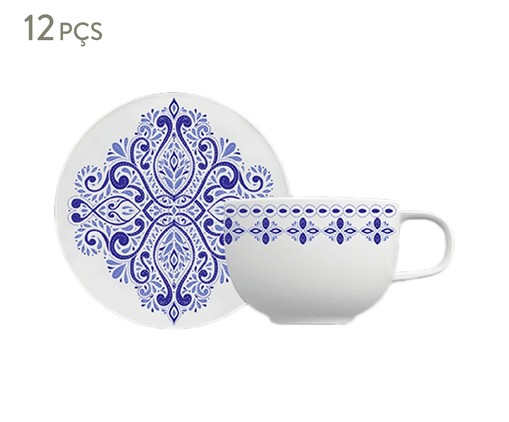Jogo de Xícaras para Chá em Porcelana Evori - 06 Pessoas, Branco,Azul | WestwingNow