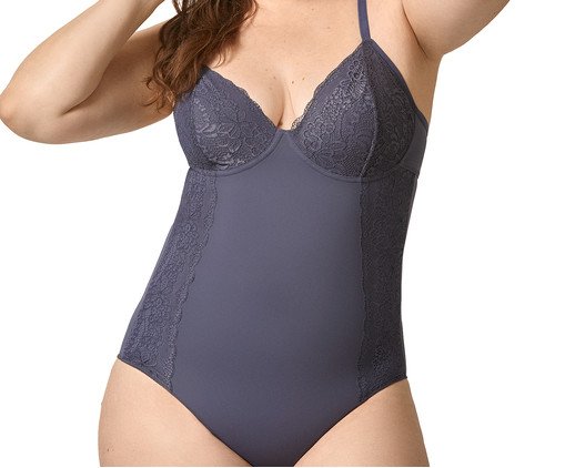 Body Aro Sem Bojo Modelador Em Microfibra com Renda - Cinza Grafite, Cinza | WestwingNow