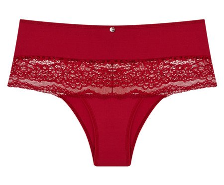 Calcinha Cintura Alta Detalhe em Renda Vermelho Divino | Westwing